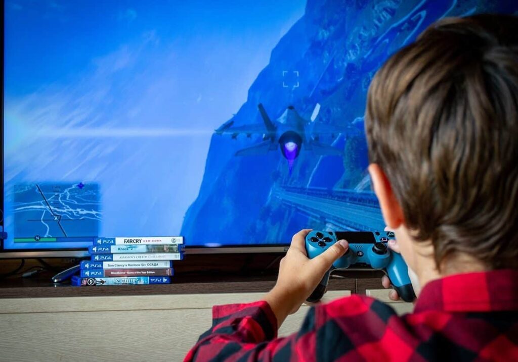 Boy playing video games